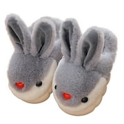 Odeerbi Kids Boys Girls Cartoon Fuzzy Slippers Children's Winter Warm Rabbit Slippers Non Slip Home Cotton Plush Slippers Gray 6-7 Years